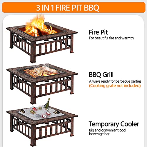 Yaheetech Fire Pit Table 32in Square Metal Outdoor Patio Fireplace L506