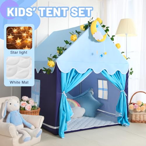 Wilwolfer Kid Tent with Mat and Star Lights - Indoor Playhouse for Toddlers and Girls (Pink) N411519