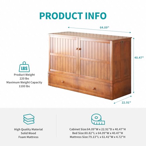 BALUS Queen Murphy Bed Cabinet with USB Charging Station, Cherry Q863