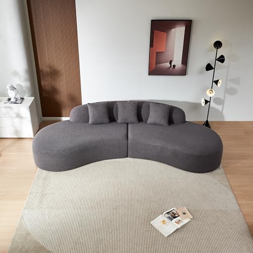 119.29" Modern Curved Sectional Sofa for Living Room, Sherpa Fabric 5-Seater Couch, Comfortable and Stylish for Apartment, Home Decor,Beige