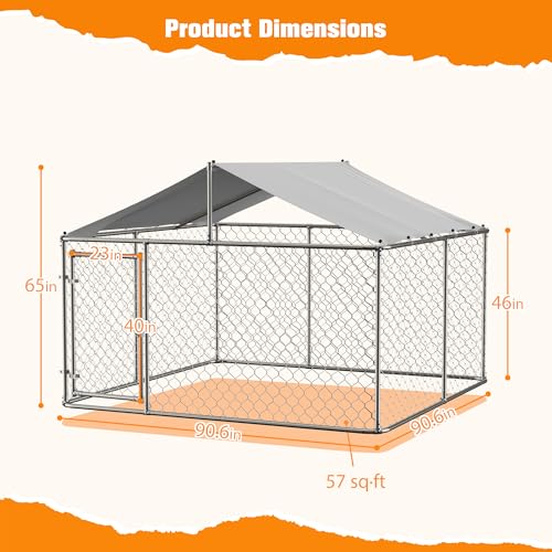 Large Outdoor Dog Kennel Heavy Duty Galvanized Steel with Waterproof Cover V616855