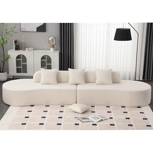 130.5" Modern Cloud Sectional Sofa 4-Seat Curved Modular Couch with 3 Pillows, Beige X220