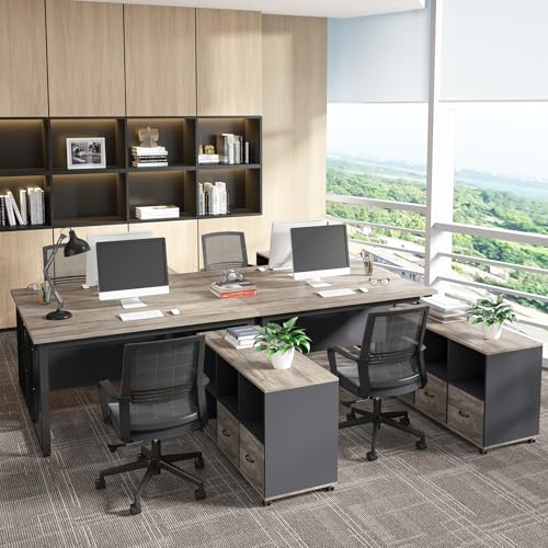 Tribesigns 63" Executive Desk with 47" Lateral File Cabinet, L-Shaped Computer Desk, Brown and Black N680173