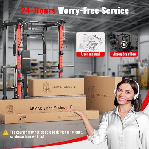 ARMAC Smith Machine Multi-Functional Power Cage for Home Gym with LAT Pull-Down W77327