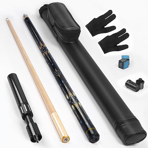 lotmusic Premium Pool Stick with Telescopic Fiber Extension Cue, 58 Inch Set with Case W47144