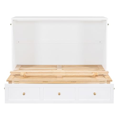Ball & Cast Queen Size Solid Pine Murphy Bed with Charging Station, White + Walnut P2075