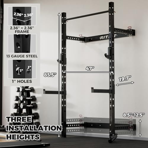 RitFit Multi-Functional Folding Squat Rack for Home Gym, Wall Mounted with Attachments V171188
