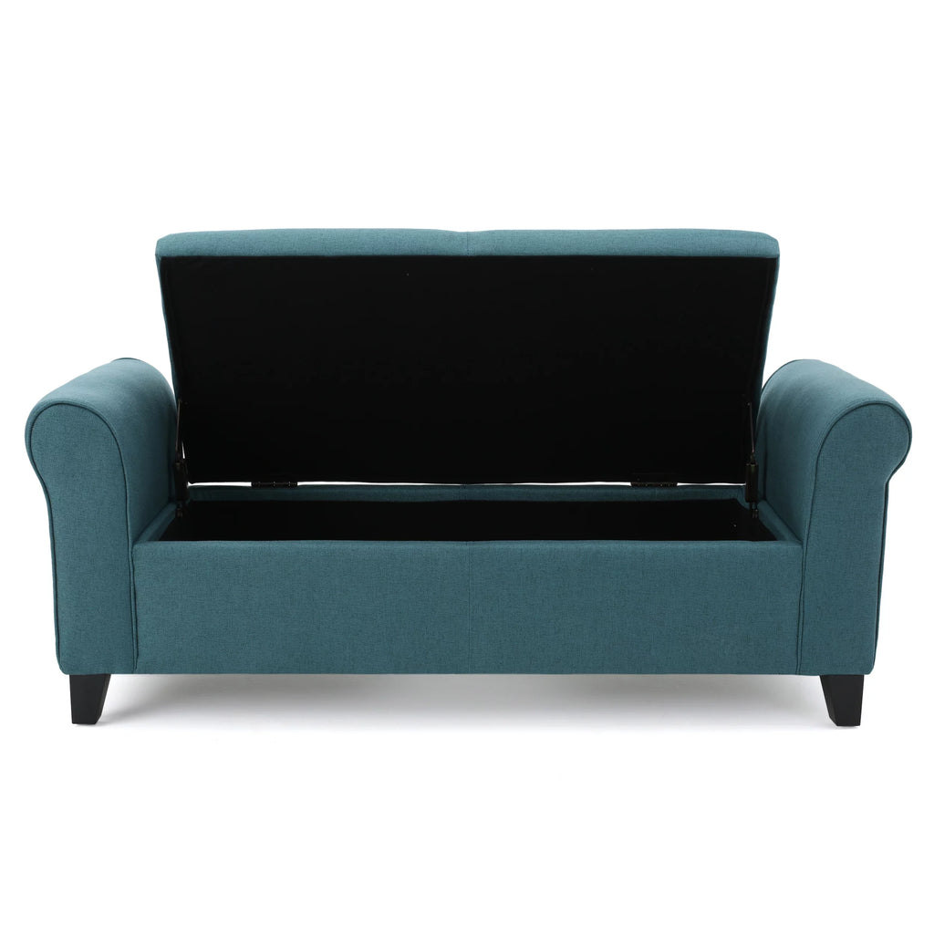Noble House Haynes Upholstered Storage Ottoman, Dark Teal S1654