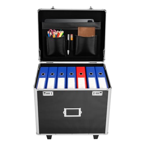 Locking File Storage Box with Wheels, Fireproof and Collapsible Y7536