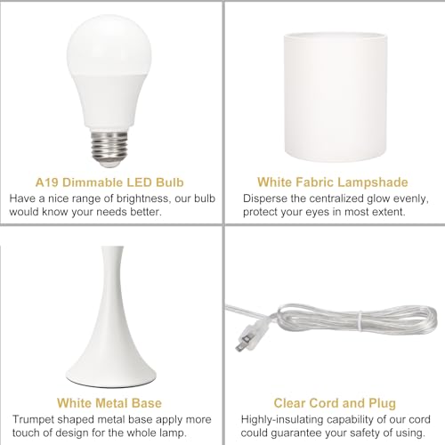 Dimmable Bedside Lamp with Touch Control, Beige Shade, LED Bulb Included S148
