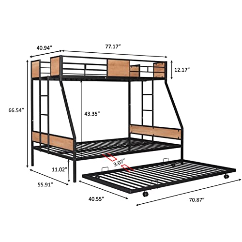 Twin Over Full Metal Bunk Bed with Trundle, Black I57696