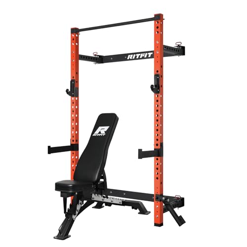 RitFit Multi-Functional Folding Squat Rack for Home Gym, Wall Mounted with Attachments V171188
