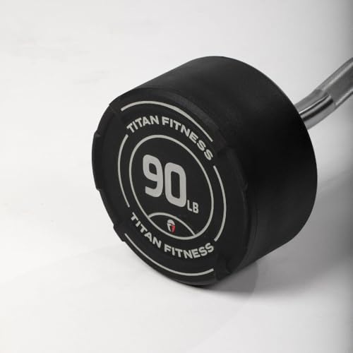 Titan Fitness Rubber Curl Fixed Barbells, Pre-Loaded Weight Bar Y406