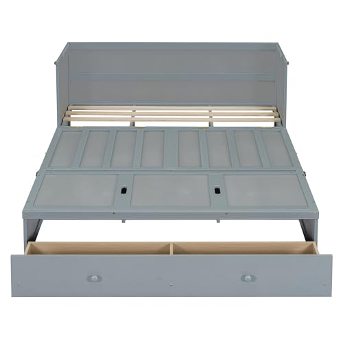 Queen Size Murphy Bed with Drawers and Charging Station, Espresso O1227