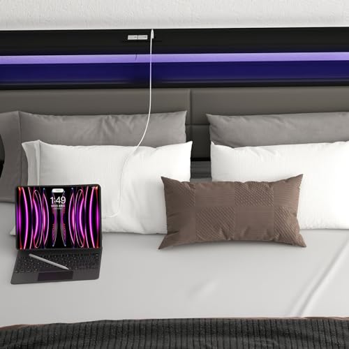 Bonzy Home Full Size Bed Frame with Storage Drawers and USB Port, Grey S969