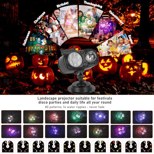 Holiday Projector with 10 HD Replaceable Slides, Waterproof Outdoor Decoration Light F6111