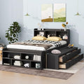 SOFTSEA Full Size Platform Bed with Storage Drawers and Bookcase Headboard, White V613109