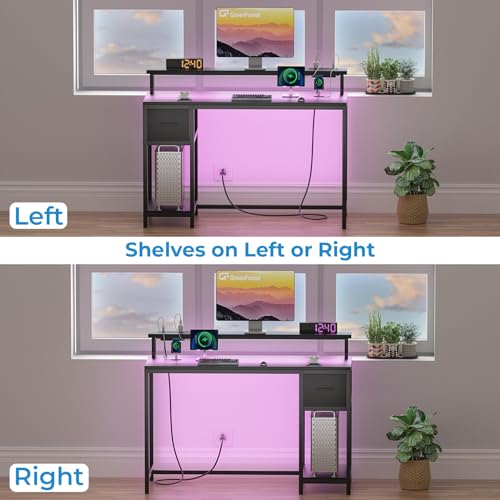 GreenForest Gaming Desk 39 Inch with LED Lights and Monitor Stand, Black S99189