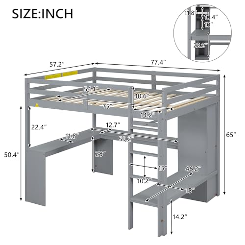 SOFTSEA Full Size Loft Bed with Desk & Wardrobe, White F150304