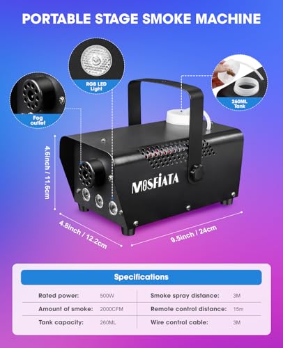 MOSFiATA 600W Fog Machine with RGB LED Lights and Remote Control E8210