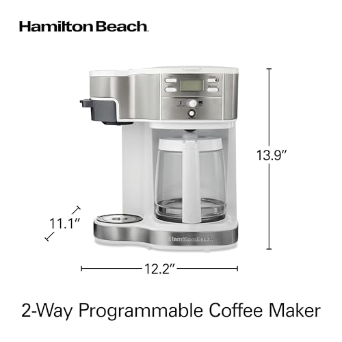 Hamilton Beach 49933 12 Cup Programmable Drip Coffee Maker & Single Serve Machine, Glass Carafe, White A63501