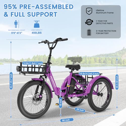 MOONCOOL Electric Trike for Adults, 20" Folding 3-Wheel Ebike, 500W Motor, Removable Battery W50658