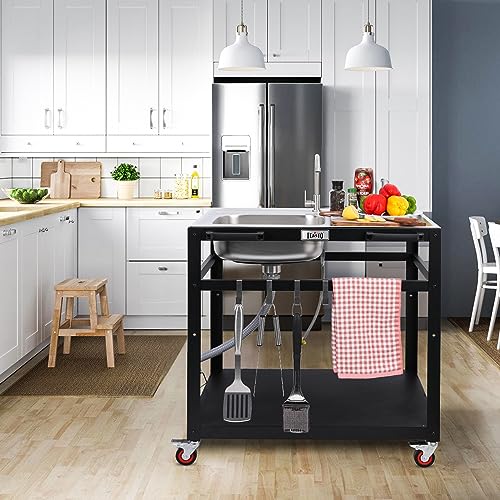 Outdoor Grill Cart with 304 Stainless Steel Sink and Wheels Q934005