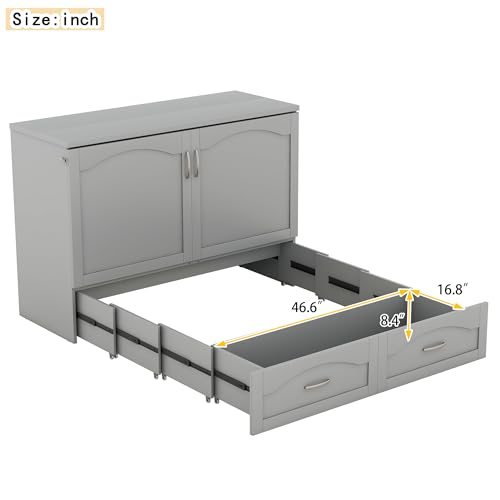 Queen Size Murphy Bed Wall Bed with Storage and Bookcase Headboard, Solid Wood, White H58166