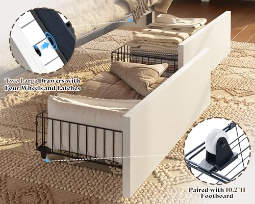 AMERLIFE King Bed Frame with Bookcase Headboard and Charging Station V4787