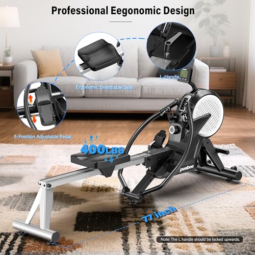 pooboo Rowing Machine for Home, Dual Wind & Magnetic Resistance, Foldable, 400 LB Capacity L3944