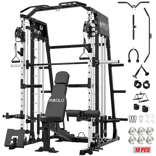 Mikolo Smith Machine 2200lbs Squat Rack with Lat Pulldown & Cable Crossover E219