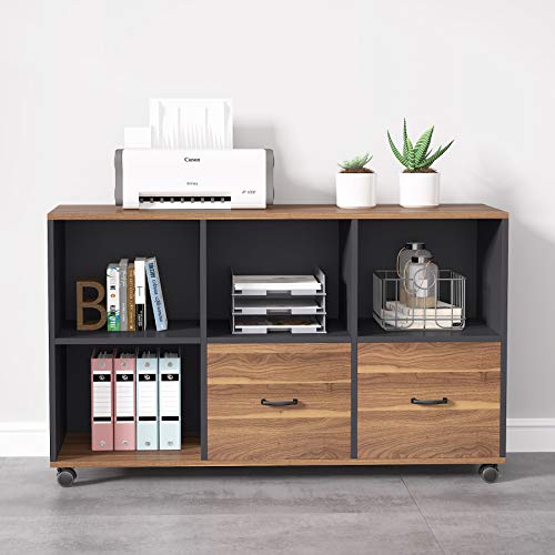 Tribesigns 63" Executive Desk with 47" Lateral File Cabinet, L-Shaped Computer Desk, Brown and Black N680173