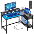 Fixwal L Shaped Gaming Desk with Power Outlets and LED Lights, Rustic Brown J2138