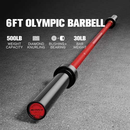 RITFIT Olympic Barbell 4ft/6ft 2 Inch Weight Bar for Strength Training, 500lbs Capacity F369