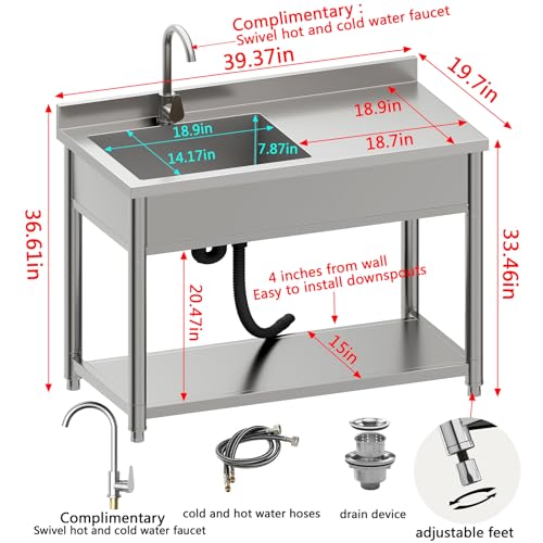 Stainless Steel Freestanding Utility Sink with Pull-out Faucet K489
