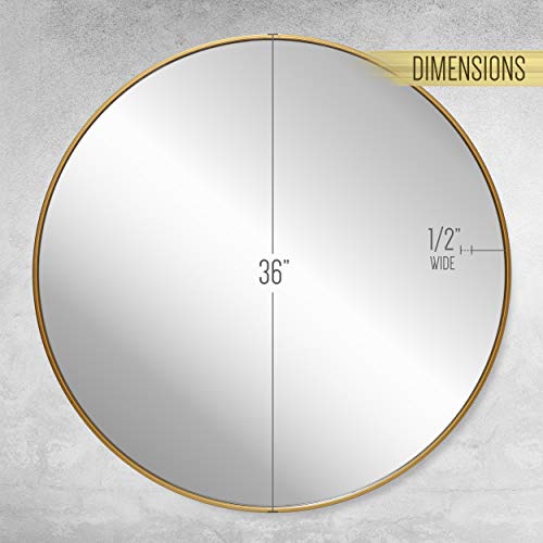 Gold Circle Wall Mirror 36 Inch Round for Entryways, Living Rooms S36398
