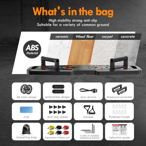 Push Up Board with Resistance Bands and Ab Roller Wheel for Home Gym Y5855
