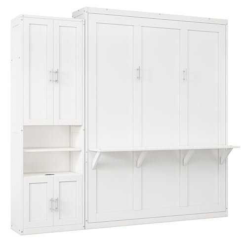 MERITLINE Queen Murphy Bed with Storage Cabinet and Charging Station S5497