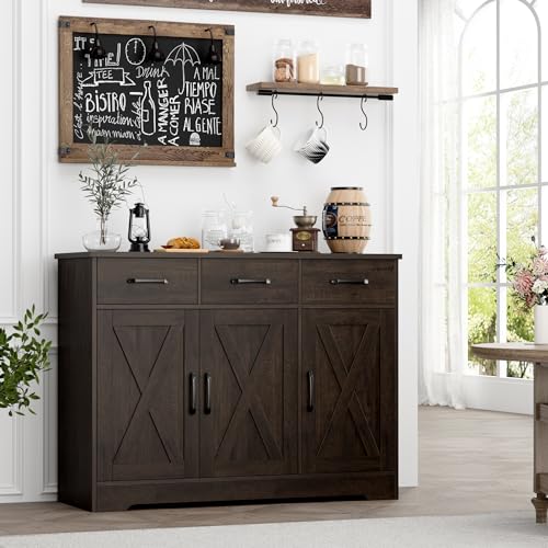 HOSTACK Modern Farmhouse Sideboard Buffet Cabinet with Barn Doors, White U8843