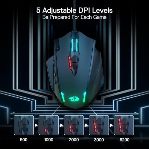 Redragon M908 Impact RGB MMO Gaming Mouse with 12 Side Buttons, 12400 DPI U713989