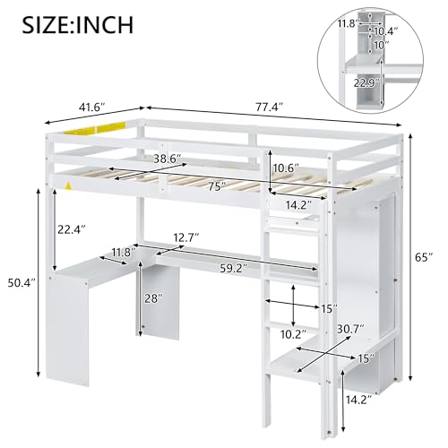 SOFTSEA Full Size Loft Bed with Desk & Wardrobe, White F150304
