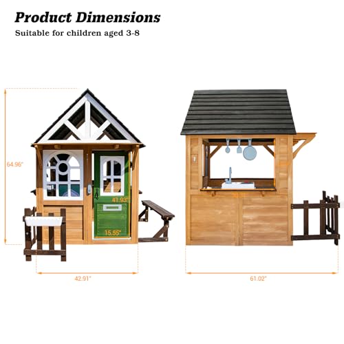 Kids Playhouse Outdoor Wooden Playset for Kids Ages 3-8, Gray N122654
