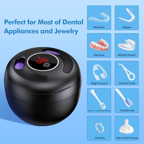 Upgraded Ultrasonic Retainer Cleaner Machine, 45kHz, 200ML, Black W75021