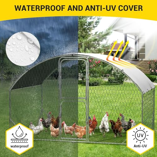 Large Metal Chicken Coop with Run Walk-in Poultry Cage Outdoor Backyard Farm I98427