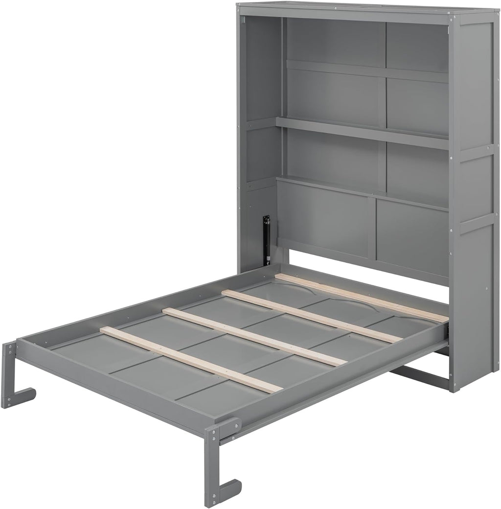 Bellemave Murphy Bed Full Size, Cabinet Bed Frame with Storage Shelves, Gray Q1886
