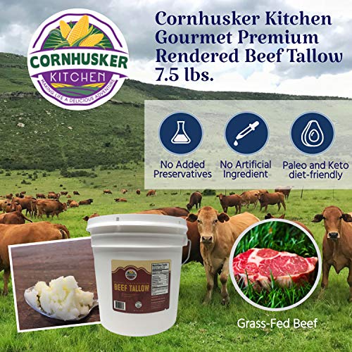 Grass Fed Beef Tallow by Cornhusker Kitchen, 7.5 Lbs O995