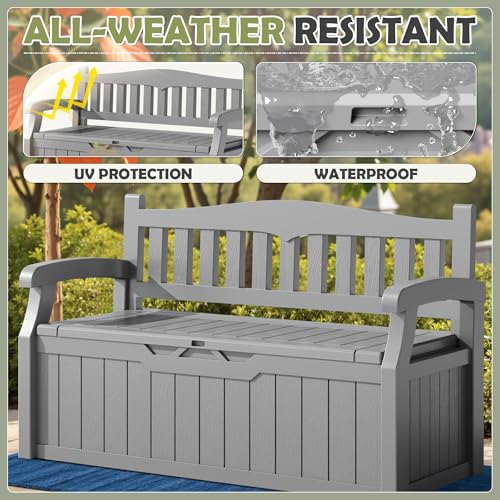 Homall 75 Gallon Outdoor Storage Bench Lockable Deck Box Waterproof UV Resistant Grey D354316