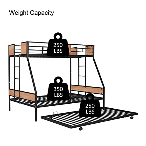 Twin Over Full Metal Bunk Bed with Trundle, Black I57696