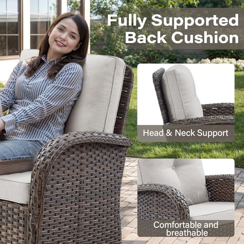 Outdoor Wicker Swivel Rocker Chairs Set of 2 with Rattan Side Table, Brown/Blue B592