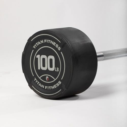 Titan Fitness Rubber Curl Fixed Barbells, Pre-Loaded Weight Bar Y406